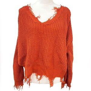 Polly & Esther Orange Distressed Sweater